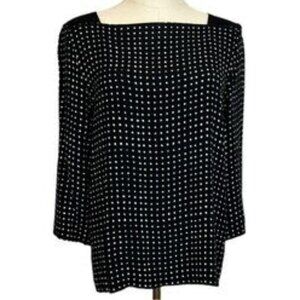 Black & White Spots Blouse 3/4 Sleeve Square Neck Top